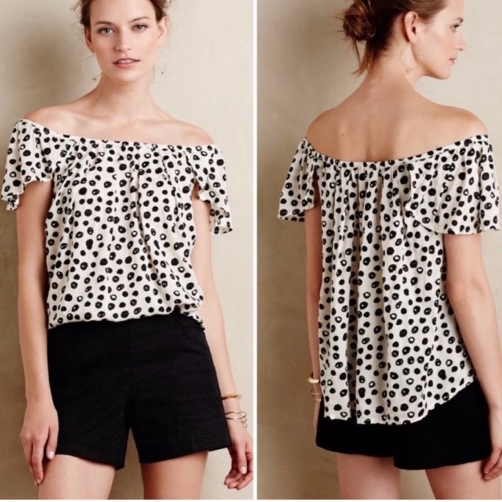 Anthropologie Maeve Garden Grove Off Shoulder Polka Dot Blouse Size Medium